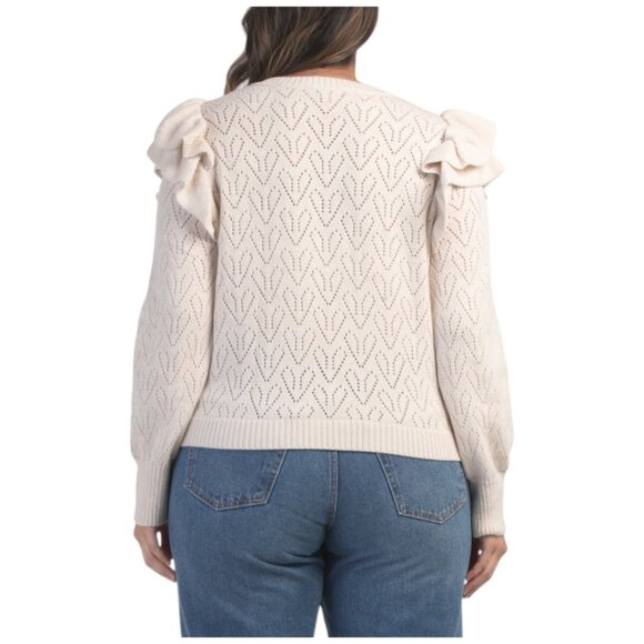 BAGATELLE COLLECTION Oatmeal Plus Double Ruffle Sweater - Picture 2 of 2